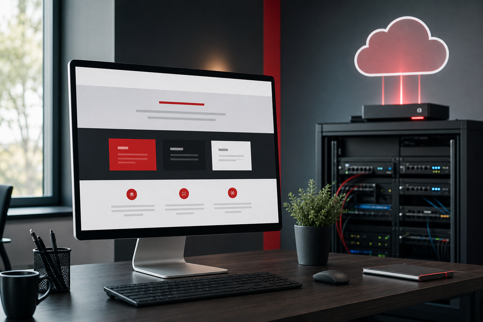 Écran de site web et infrastructure cloud pour l’hébergement web d’une PME