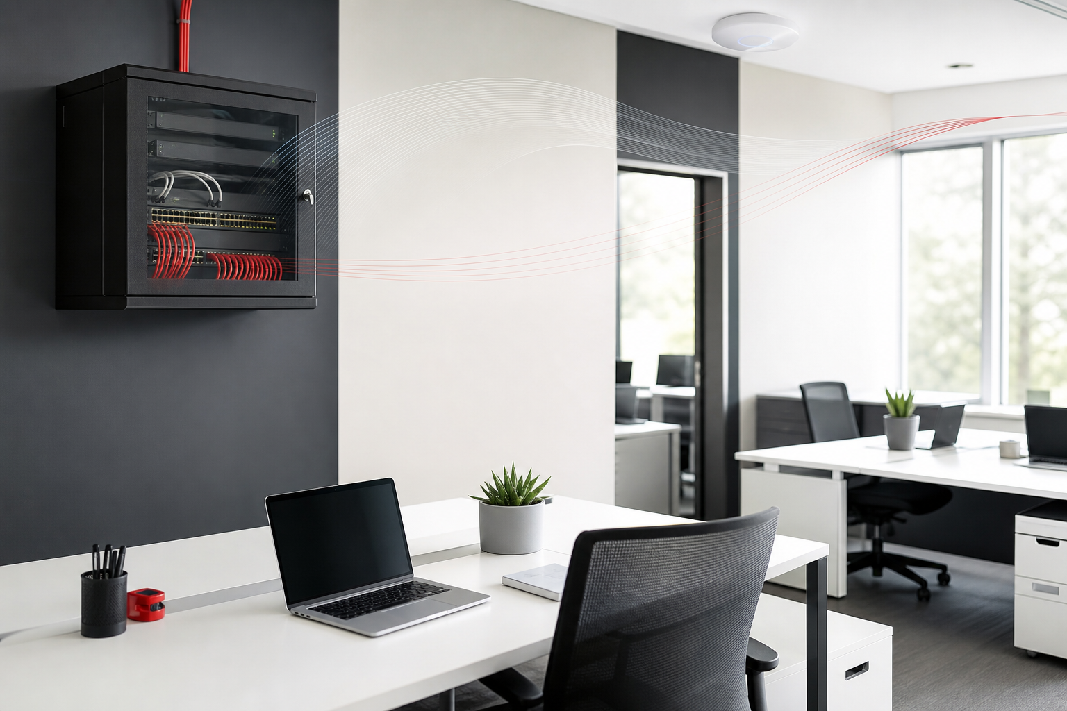 Bureau PME avec point d’accès Wi-Fi et réseau d’entreprise Bureau PME avec point d’accès Wi-Fi et réseau d’entreprise
